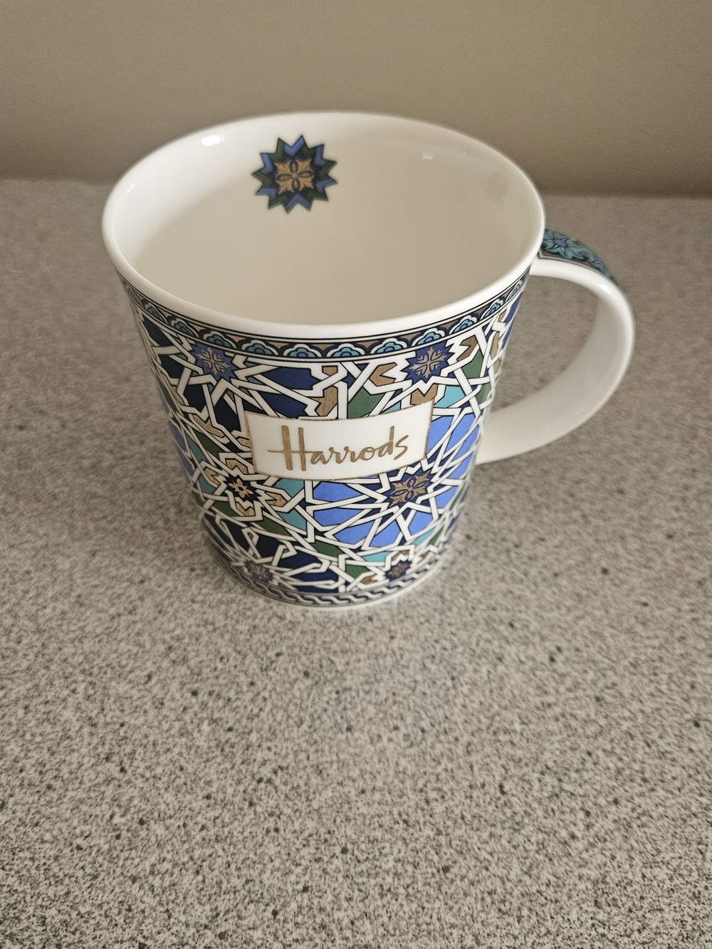 Harrods Geometric Lomond Mug Blue Sheikh Mosaic Fine Bone China Made In England
